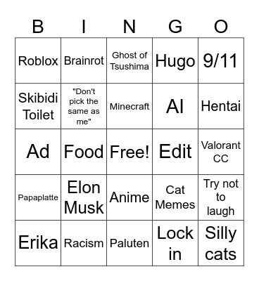 Youtube Shorts Bingo Card