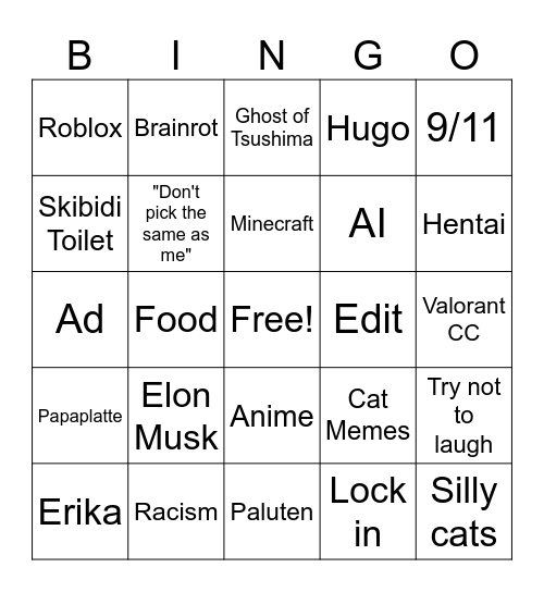 Youtube Shorts Bingo Card