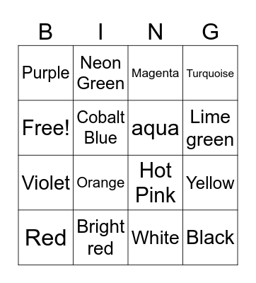 Colors Bingo Card