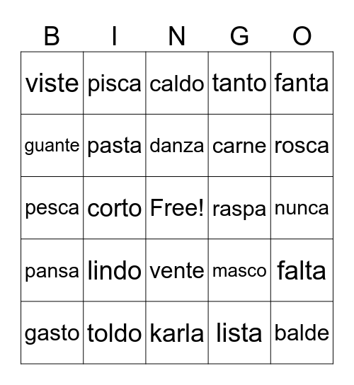 silabas cerradas Bingo Card