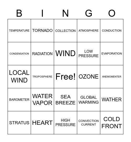 WEATHER Bingo Card