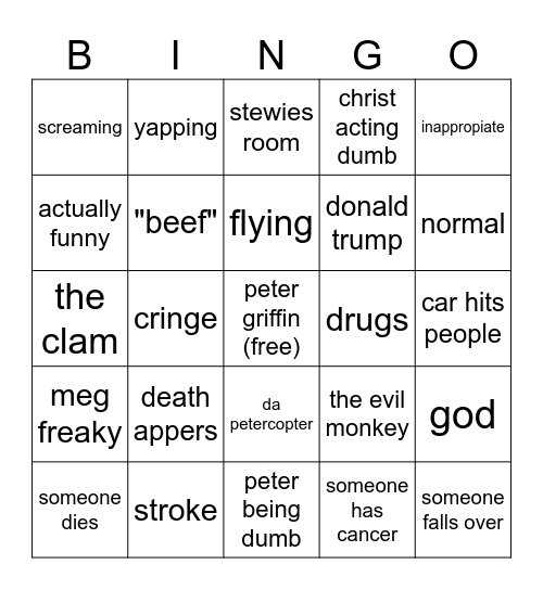 family guy AI Bingo Card
