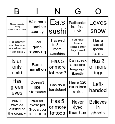 Find Someone Who? Bingo Card