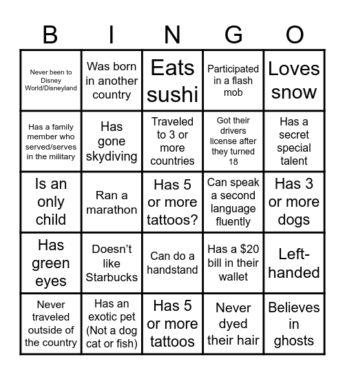 Find Someone Who? Bingo Card