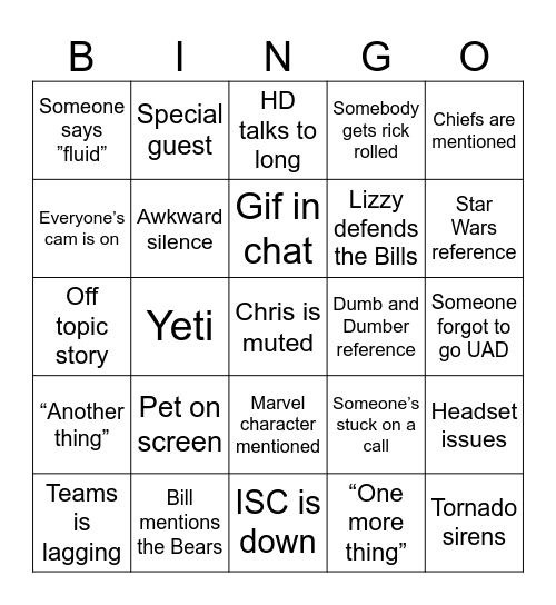 Huddle Bingo Card