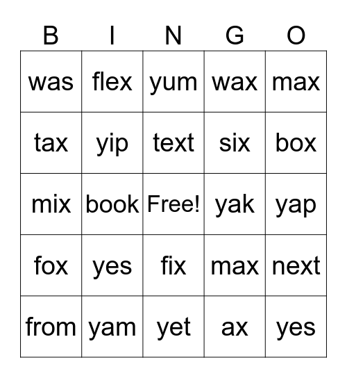 Lesson 30/31 Bingo Card