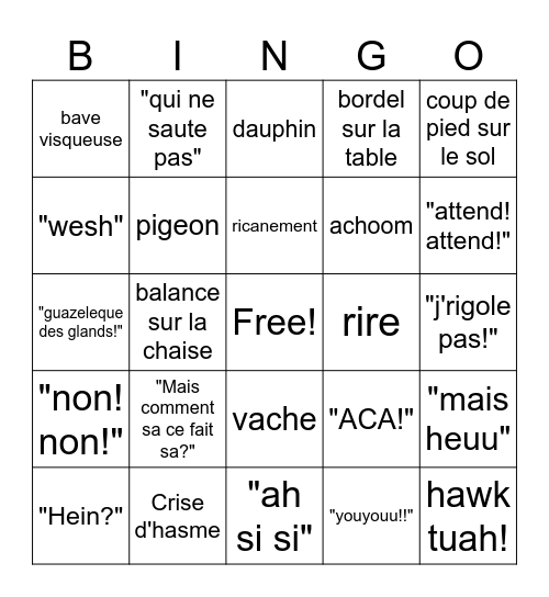 Antoine Bingo Card