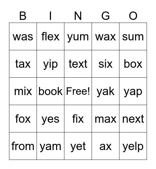 Lesson 30/31 Bingo Card