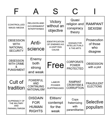 Fascism Bingo Card