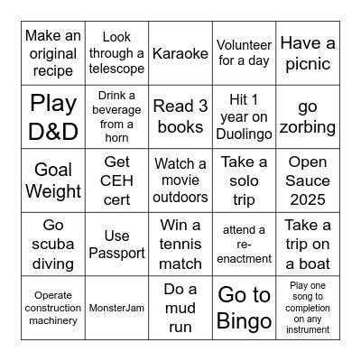 2025 Bingo Card Bingo Card
