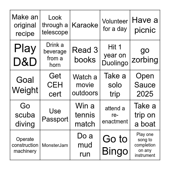 2025 Bingo Card Bingo Card