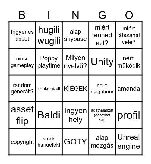 Máté Ratyi online bingója Bingo Card