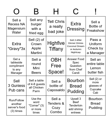Server BINGO! Bingo Card