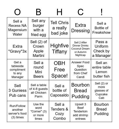 Server BINGO! Bingo Card