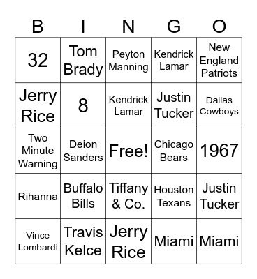 Super Bowl Bingo Card