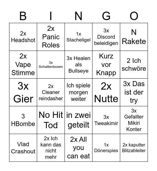 crashoutmir Bingo Card