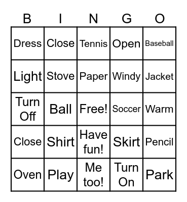 Vocabulary Review Bingo Card