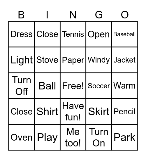 Vocabulary Review Bingo Card