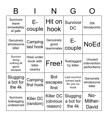 Antifrust-Bingo für DBD Bingo Card