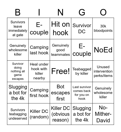 Antifrust-Bingo für DBD Bingo Card
