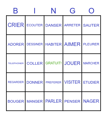ER VERBS Bingo Card