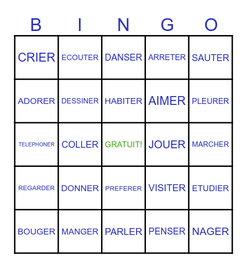 ER VERBS Bingo Card