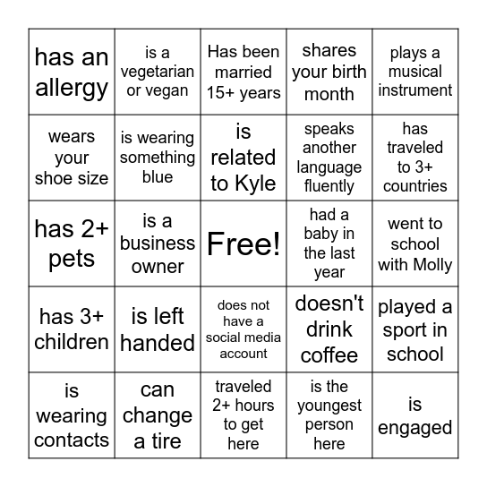 Find the Guest  who Bingo Card