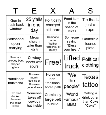 Texas Bingo Card