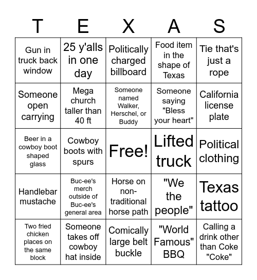 Texas Bingo Card