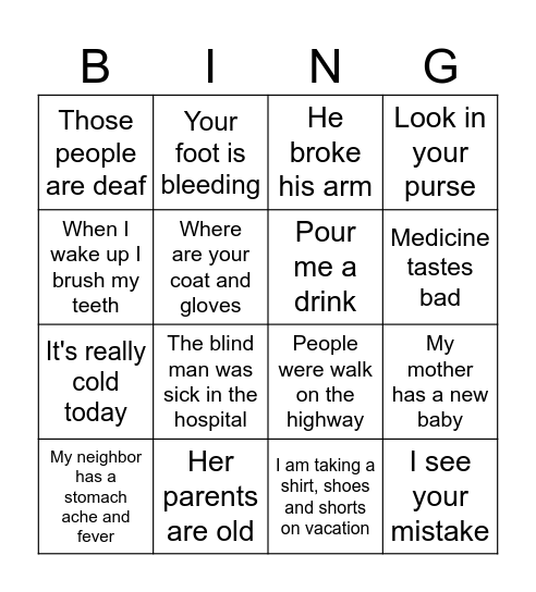 ASL Review Bingo Card