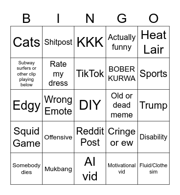 Insta reels Bingo Card