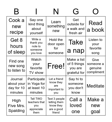 Sources of Strength Gratitude Bingo Card