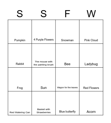 Mouse Seasons Bingo Card