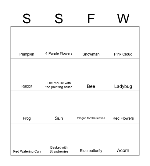 Mouse Seasons Bingo Card