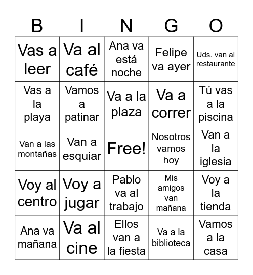 ¿Adónde vas? Bingo Card