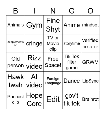 TikTok Bingo 2024 Bingo Card