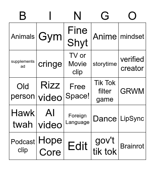 TikTok Bingo 2024 Bingo Card
