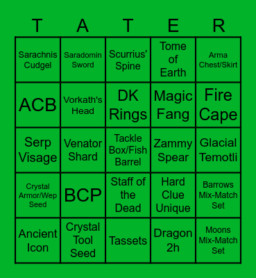 Tater Town Bingo Card