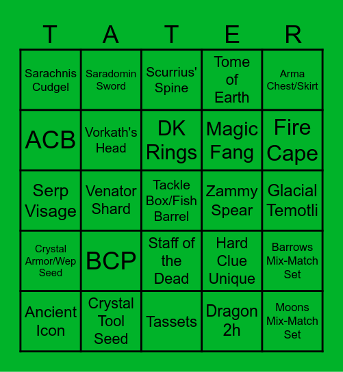 Tater Town Bingo Card