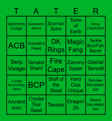 Tater Town Bingo Card