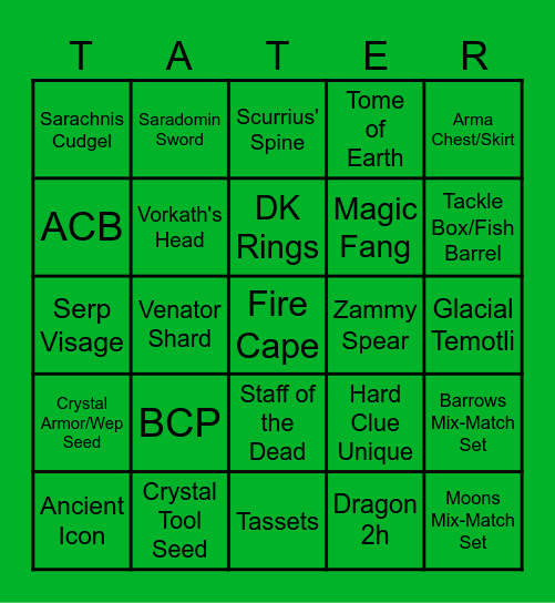 Tater Town Bingo Card