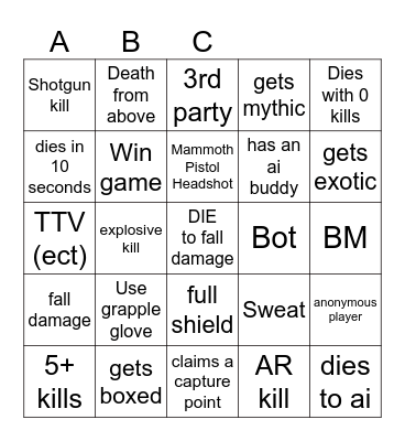 fortnite bingo Card
