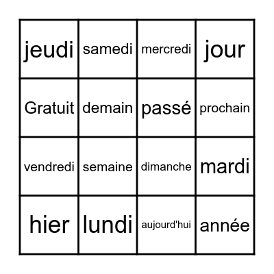 Les jours de la semaine Bingo Card