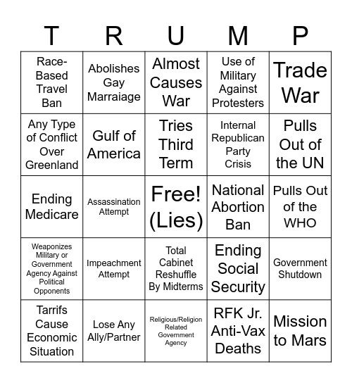 Trump Second Term Bingo Card