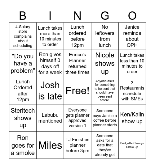 Planner Day Bingo Card
