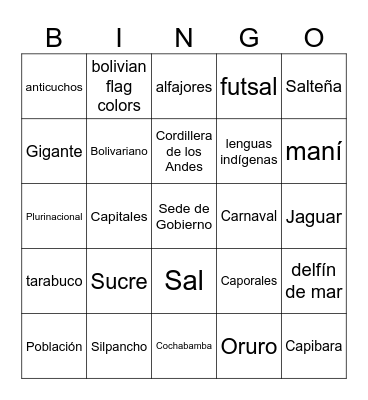 Bolivia Bingo Card