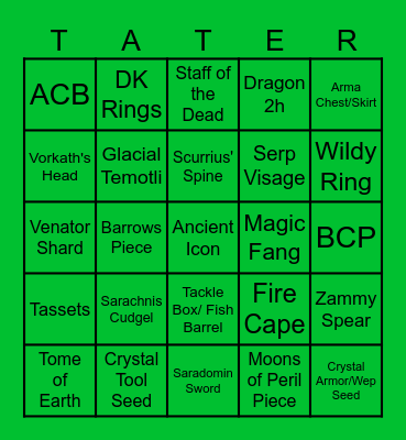Tater Town Bingo Card