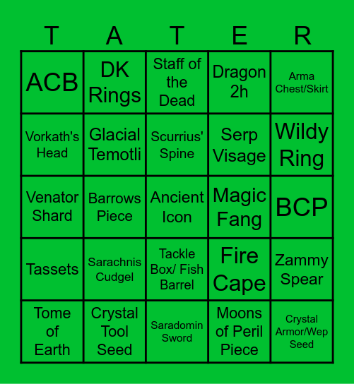 Tater Town Bingo Card