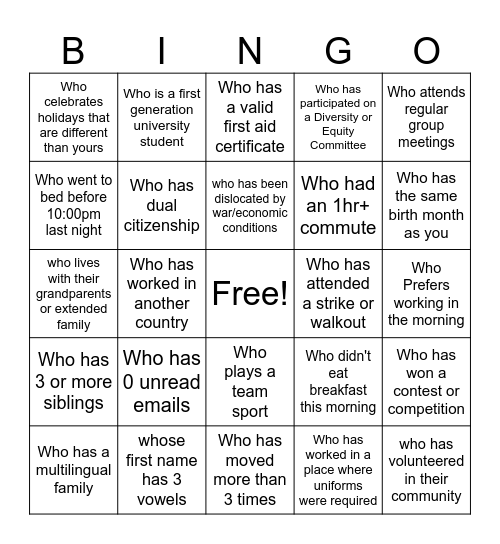 Human Bingo Card