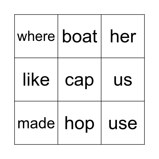 Spelling Bingo Card